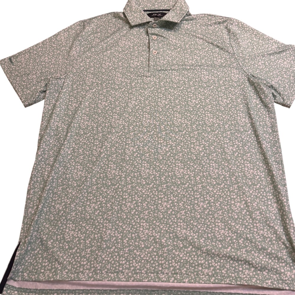 RLX Ralph Lauren Polo Shirt Men L Green Excellent Floral Print Golf Short Sleeve